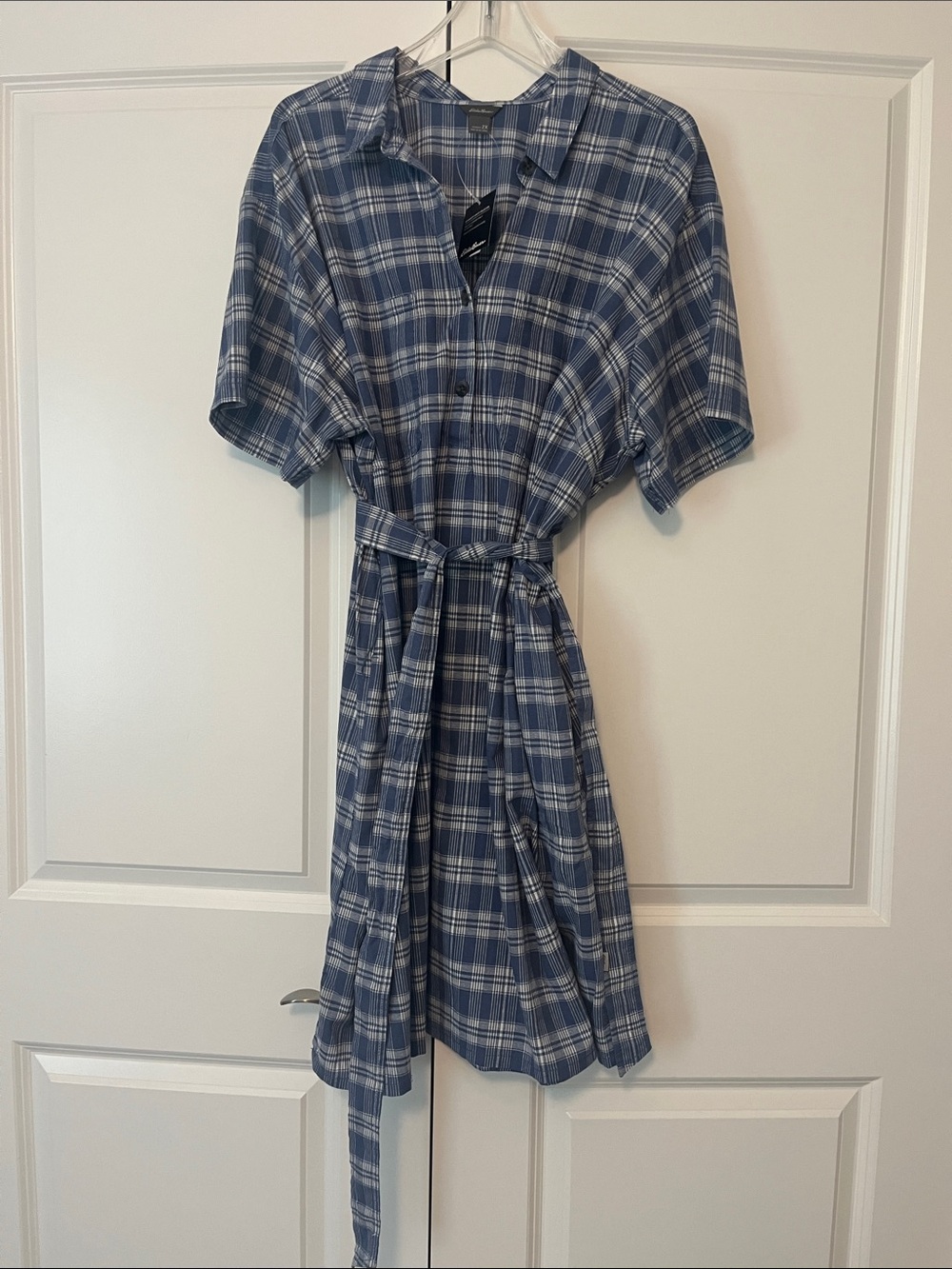 Eddie Bauer blue white hemplify utility short sleeve dress NEW NWT